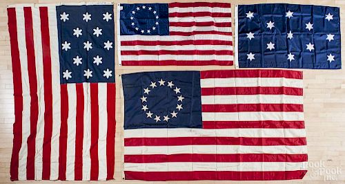 Six contemporary American flags.