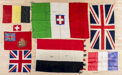 Group of flags from foreign countries, to include two flags of Great Britain, early 20th c.