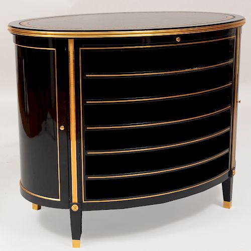 Regency Style Gilt-Metal-Mounted Ebonized Oval Side Cabinet