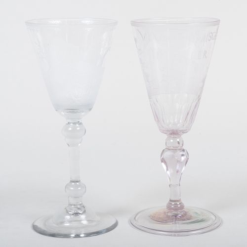 Two Dutch Engraved Glass Goblets