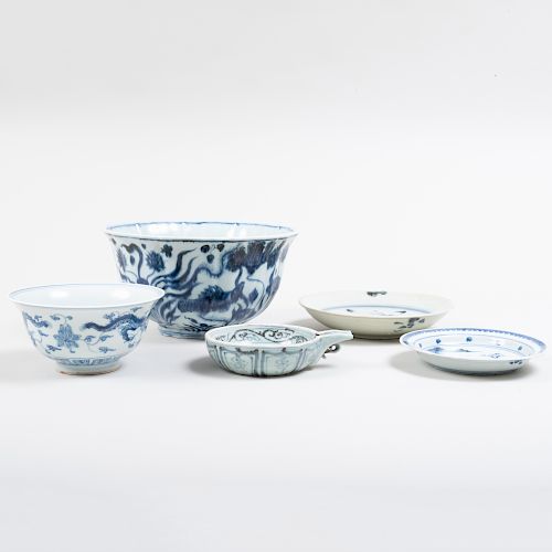 Five Asian Blue and White Porcelain Vessels