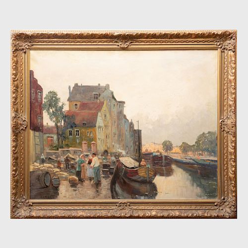 Attributed to Rudolf Weber (1872-1949): Market Beside a Canal