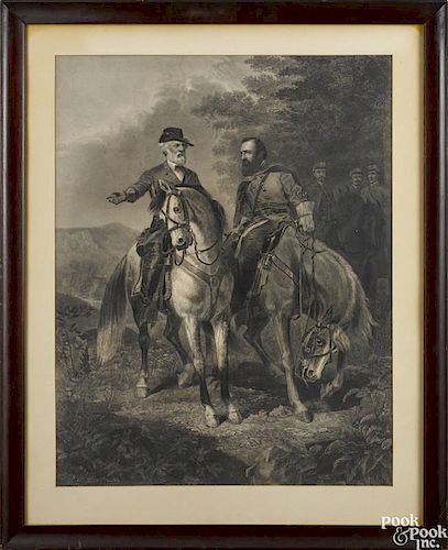 Lithograph of Robert E. Lee and Stonewall Jackson on horseback, after Julio 1869, 26 1/2'' x 20 1/2"