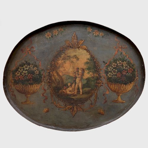 French Painted Tôle Oval Tray