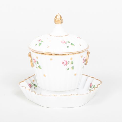 Continental Porcelain Fluted Sugar Bowl and Cover Lobed Teapot Stand