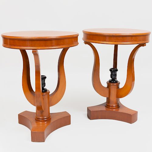 Pair of Biedermeier Style Birch End Tables, of Recent Manufacture