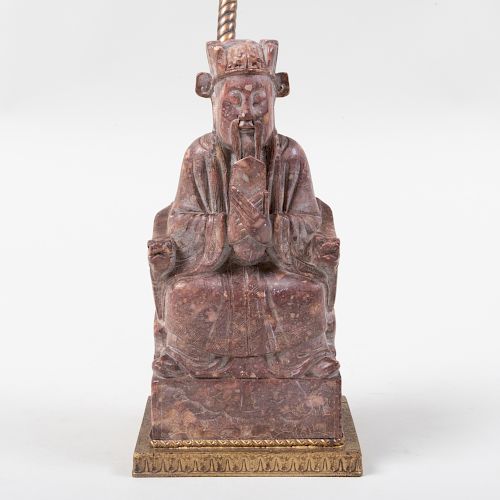 Chinese Carved Soapstone Figure of Confucius, Mounted as a Lamp