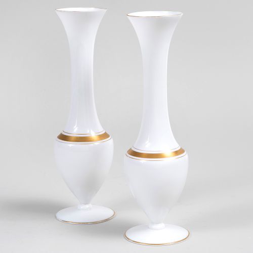 Pair of French Gilt Decorated Opaline Glass Vases