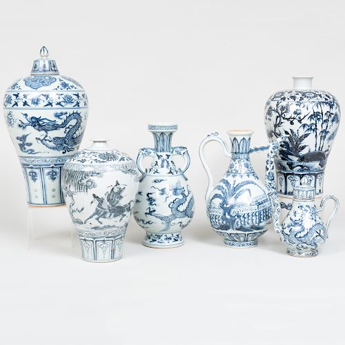 Six Asian Blue and White Porcelain Vessels