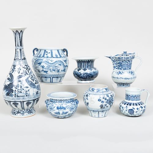 Seven Asian Porcelain Blue and White Wares
