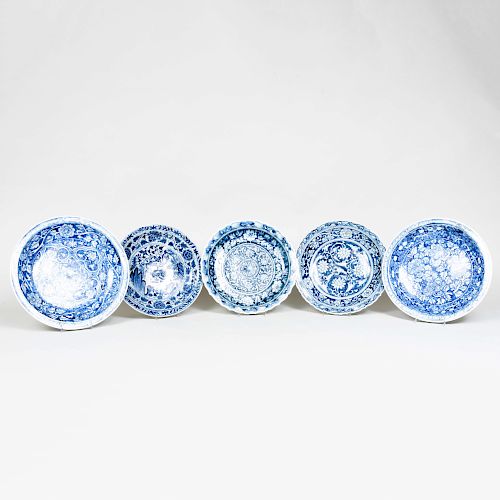 Five Asian Porcelain Blue and White Dishes