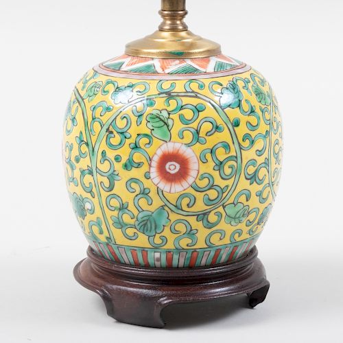 Chinese Porcelain Famille Verte Jar, Mounted as a Lamps