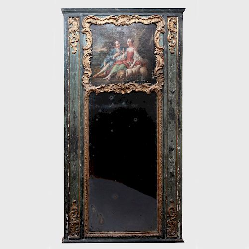 Louis XV Style Painted and Parcel-Gilt Trumeau Mirror