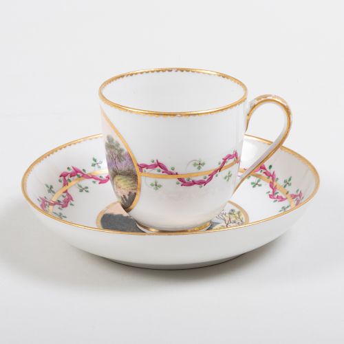 Derby Porcelain Topographical Coffee Cup and Saucer