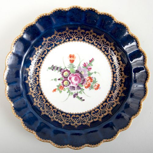 Worcester Porcelain Blue Ground Scalloped Plate