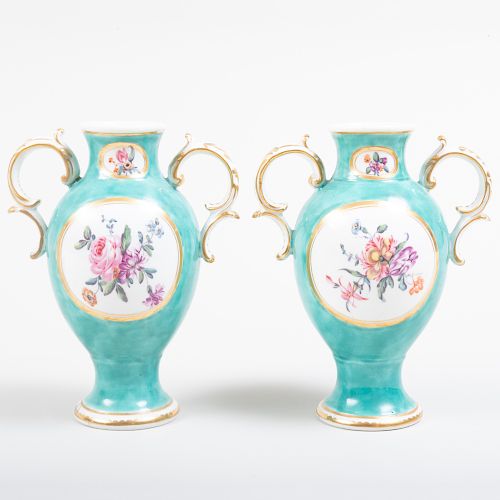 Pair of Derby or Chelsea Derby Porcelain Turquoise Ground Vases