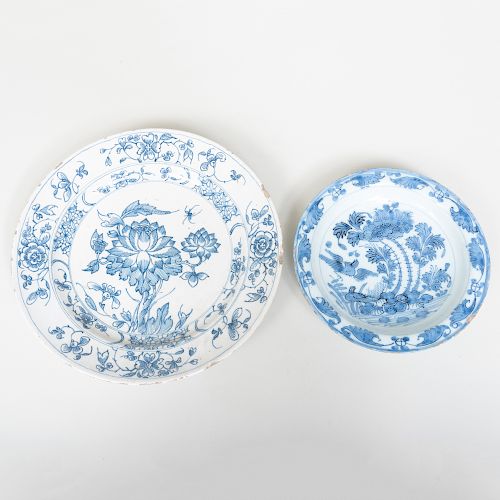Delft Plate with Lotus together with another Smaller Delft Plate