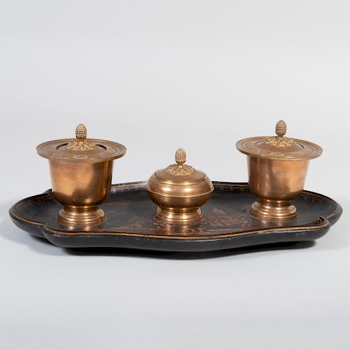 English Gilt-Bronze-Mounted Lacquer Inkwell