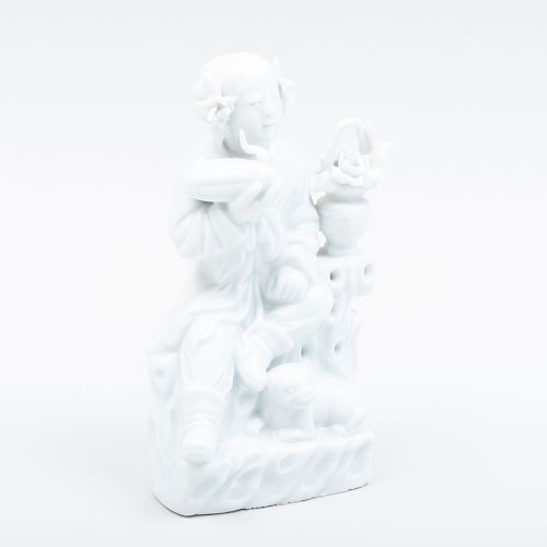 Chinese Porcelain White Glazed Figure of a Figure on Rock Work
