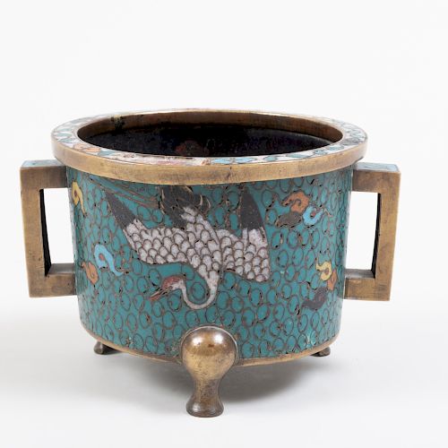 Chinse Cloisonné Censer Decorated with a Crane