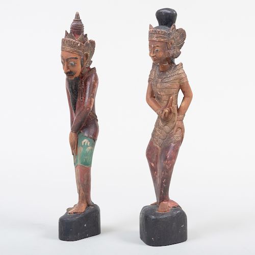 Two Balinese Polychrome Decorated Figures