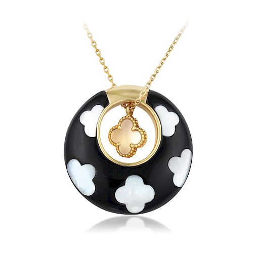 Van Cleef & Arpels Alhambra Onyx and Mother of Pearl Pendant Necklace