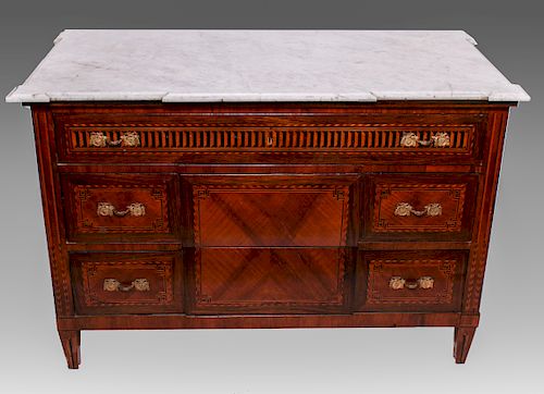 Louis XVI Style Antique Marble Top Commode