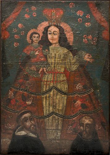 Spanish Colonial Lady of the Rosary Oil 18th C.