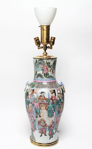 Chinese Export Polychrome Enamel Vase Lamp