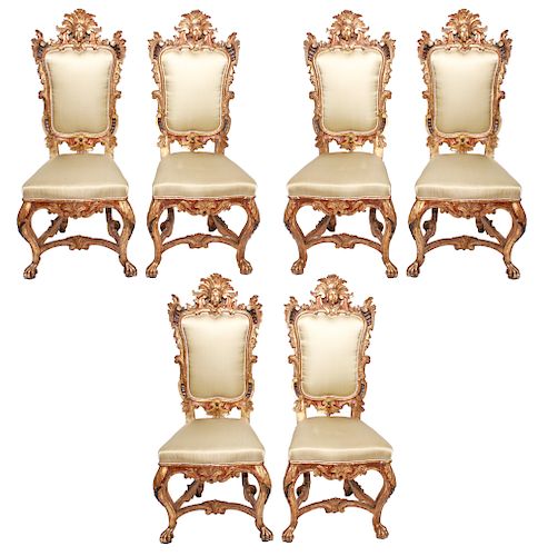 Carved & Gilt Rococo Style Chairs Set of 6