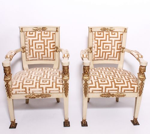 Egyptian Revival Parcel Gilt Arm Chairs