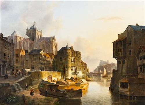 Kasparus Karsen, (Dutch, 1810-1896), Bruges-The Cathedral on the River, 1847
