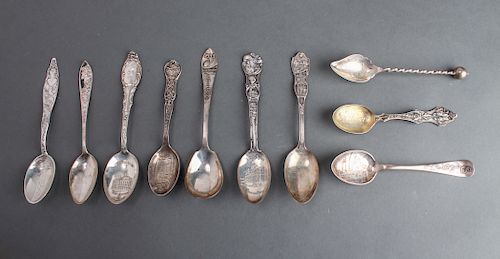 Silver Souvenir Spoons U.S. Cities, Group of 10