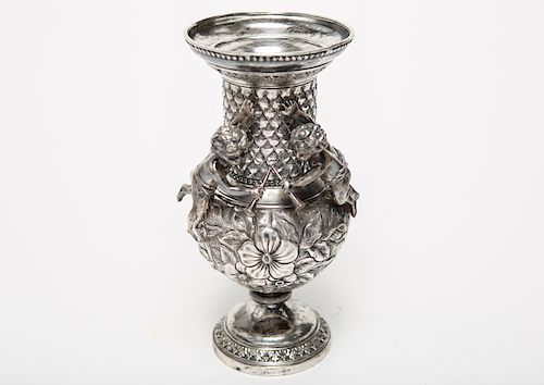 Neoclassical Silver-Plate Cherub Vase, American