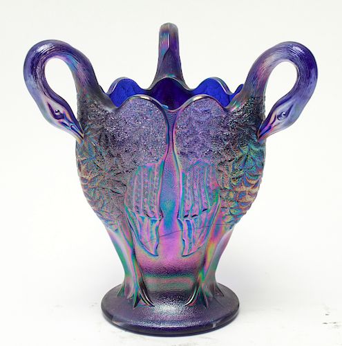 Imperial Carnival Glass Iridescent Swan Vase