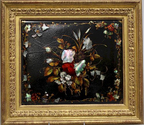 Victorian Lacquer & Mother-of-Pearl Floral Panel