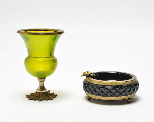 French Opaline Glass Vase & Ashtray Group of 2