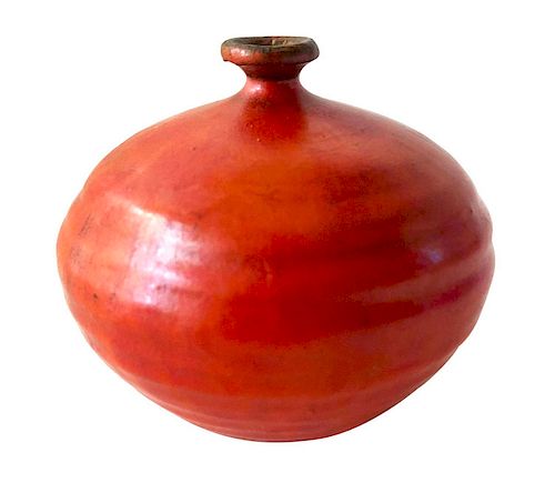 Doyle Lane Stoneware California Studio Pottery Orange Red Weed Vase