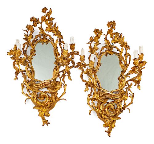 A Pair of Louis XV Style Gilt-Bronze Four-Light Girandoles