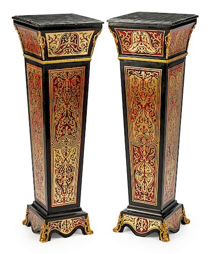A Pair of Louis XVI Style Boulle Pedestals