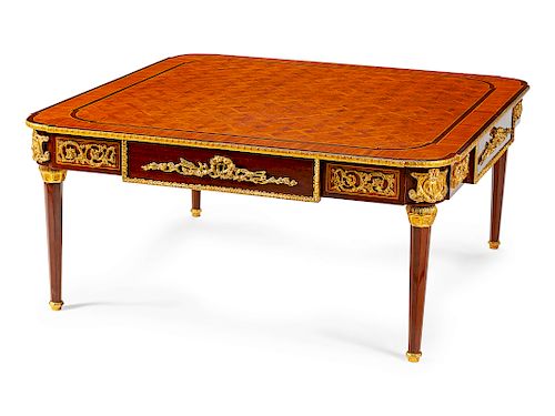 A Louis XVI Style Gilt-Bronze-Mounted Parquetry Low Table