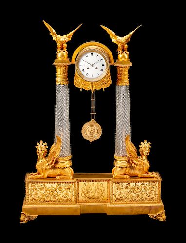 A Monumental Empire Style Gilt-Bronze and Cut-Glass Clock