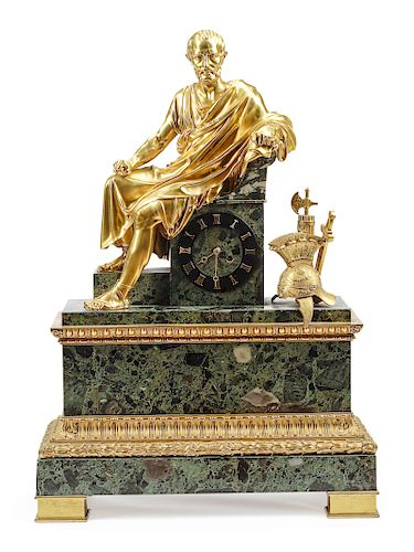 A Large Empire Style Gilt-Bronze and Variegated Marble Clock