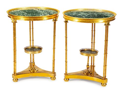 A Pair of Neoclassical Style Gilt-Bronze Two-Tier Gueridons