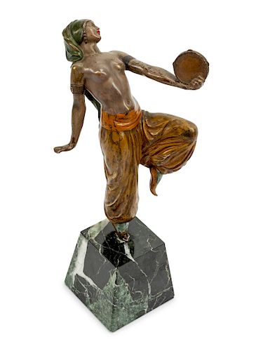 An Austrian Cold-Painted Bronze Figure of a Woman with Tambourine
