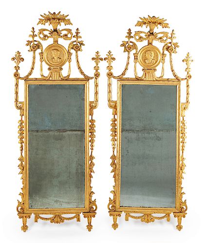 A Pair of Italian Neoclassical Giltwood Mirrors