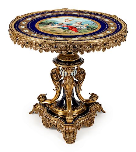 A Louis XVI Style Gilt-Bronze-Mounted Sevres Style Porcelain Gueridon