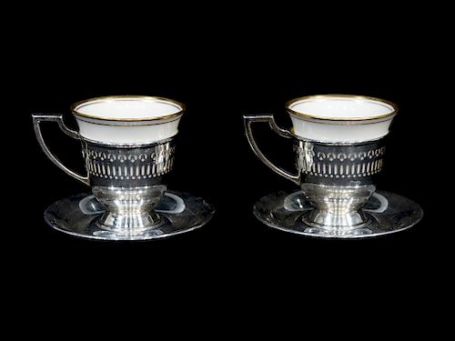 A Set of Twelve American Silver Demitasse Cup Frames and Saucers