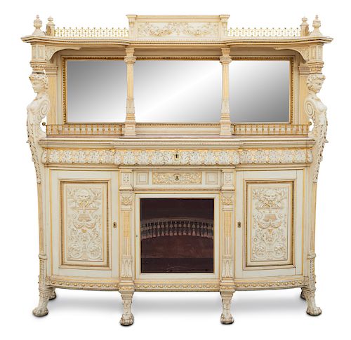 A Fine American Aesthetic Parcel-Gilt and Ivory-Painted Cabinet