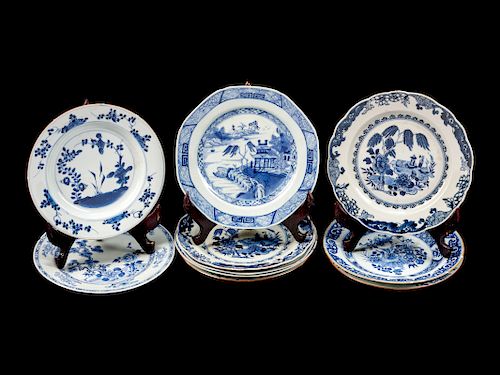 Ten Chinese Export Blue and White Porcelain Plates